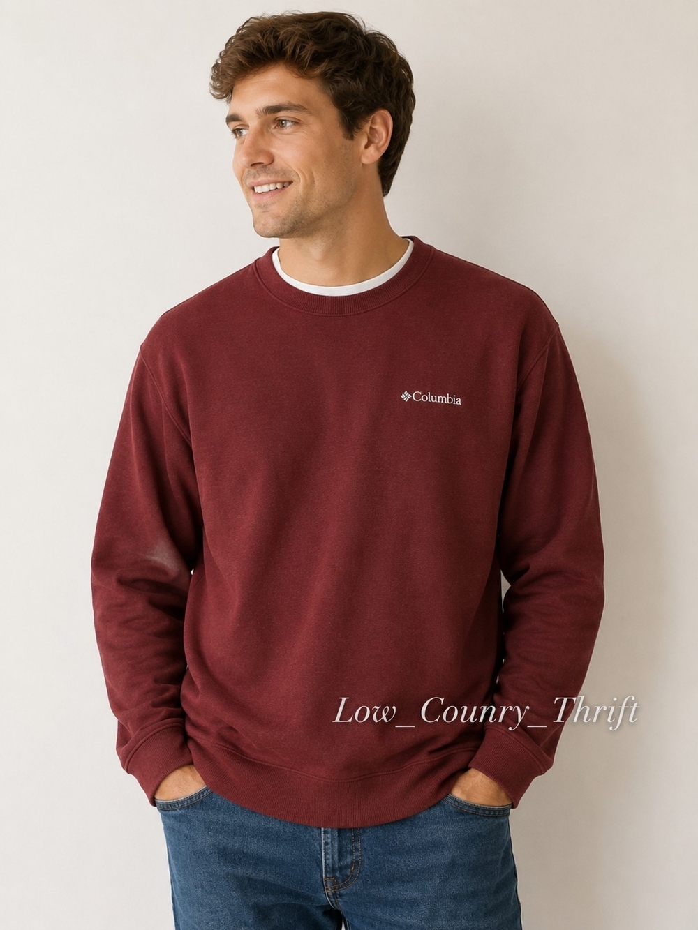 Columbia Hart Mountain II Crew Sweatshirt Men's L Red Pullover Cotton Blend